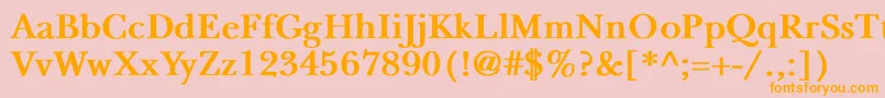 NewbaskervilleBold-Schriftart – Orangefarbene Schriften auf rosa Hintergrund