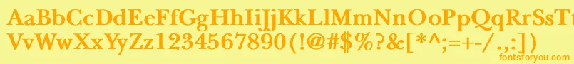 NewbaskervilleBold-fontti – oranssit fontit keltaisella taustalla