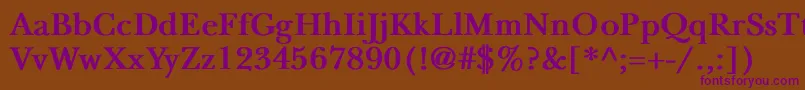 NewbaskervilleBold-fontti – violetit fontit ruskealla taustalla