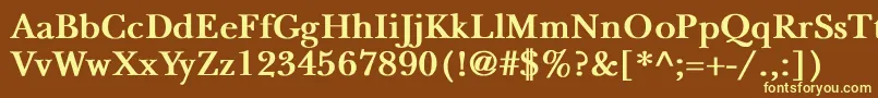 NewbaskervilleBold-fontti – keltaiset fontit ruskealla taustalla