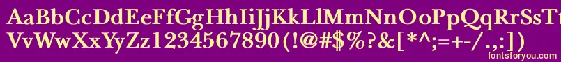 NewbaskervilleBold-fontti – keltaiset fontit violetilla taustalla