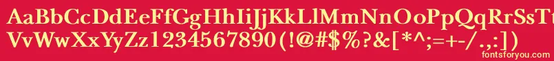 NewbaskervilleBold-fontti – keltaiset fontit punaisella taustalla