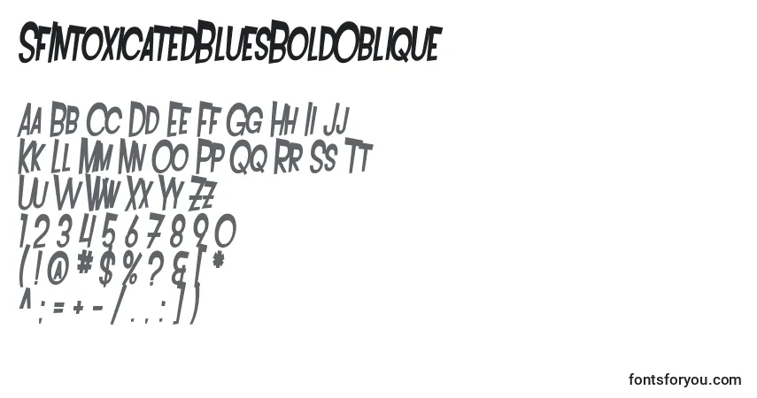 Шрифт SfIntoxicatedBluesBoldOblique – алфавит, цифры, специальные символы