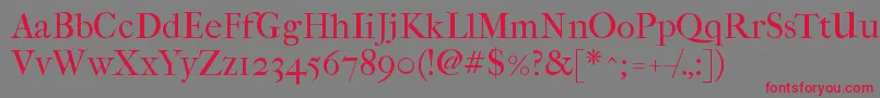 フォントImfefcrm28p – 赤い文字の灰色の背景