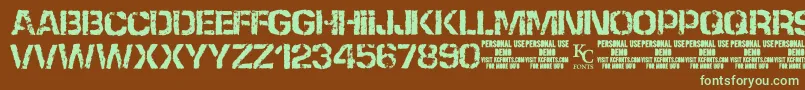 フォントNoneshallpassdemoKcfonts – 緑色の文字が茶色の背景にあります。
