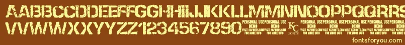 NoneshallpassdemoKcfonts-fontti – keltaiset fontit ruskealla taustalla