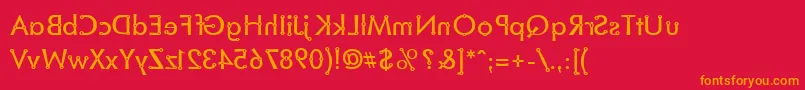 BlacksmithDelightMirrored-Schriftart – Orangefarbene Schriften auf rotem Hintergrund