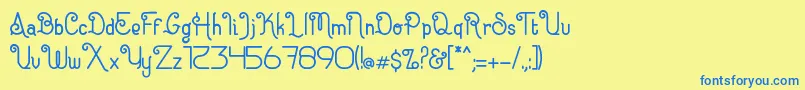 フォントEugiene – 青い文字が黄色の背景にあります。