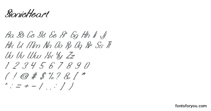 Czcionka BionicHeart – alfabet, cyfry, specjalne znaki