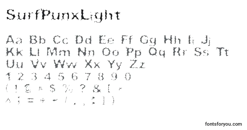 Шрифт SurfPunxLight – алфавит, цифры, специальные символы