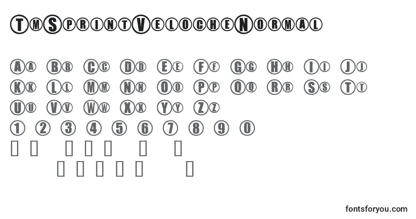 TmSprintVelocheNormal-fontti – aakkoset, numerot, erikoismerkit