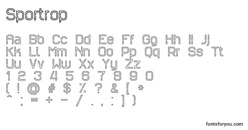 Schriftart Sportrop (96028) – Alphabet, Zahlen, spezielle Symbole