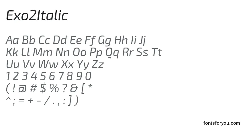 Schriftart Exo2Italic – Alphabet, Zahlen, spezielle Symbole
