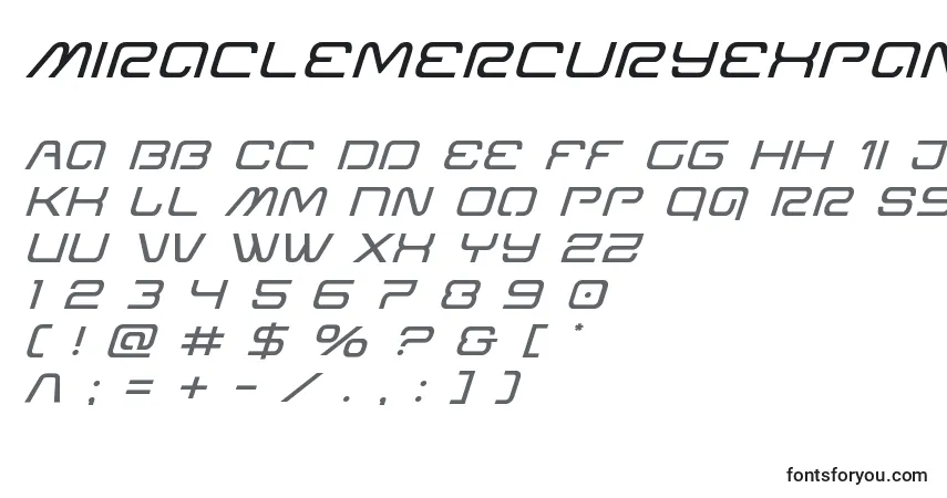 Шрифт Miraclemercuryexpandital – алфавит, цифры, специальные символы