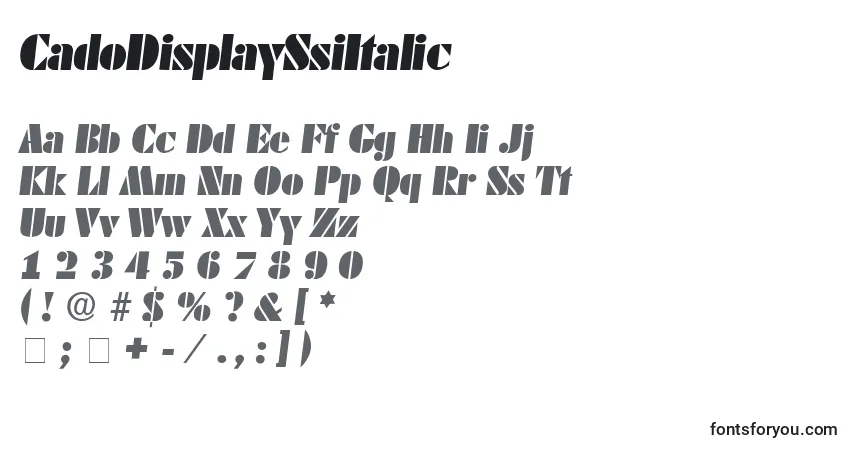 Шрифт CadoDisplaySsiItalic – алфавит, цифры, специальные символы