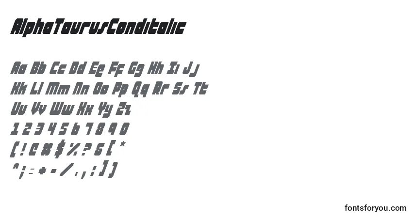 Schriftart AlphaTaurusConditalic – Alphabet, Zahlen, spezielle Symbole