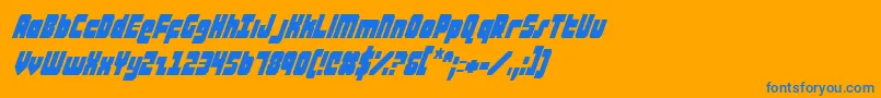 AlphaTaurusConditalic-Schriftart – Blaue Schriften auf orangefarbenem Hintergrund