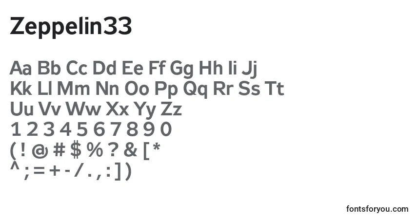 A fonte Zeppelin33 – alfabeto, números, caracteres especiais