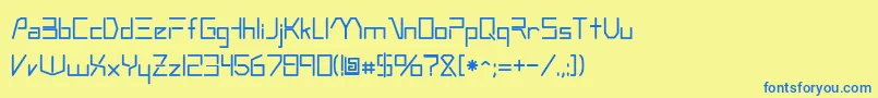 フォントRsandromeda – 青い文字が黄色の背景にあります。