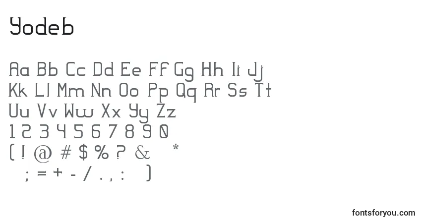 Schriftart Yodeb – Alphabet, Zahlen, spezielle Symbole