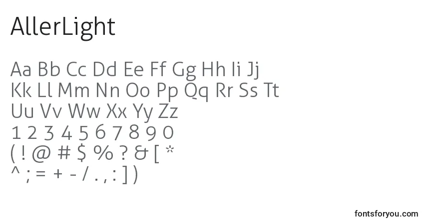 Шрифт AllerLight – алфавит, цифры, специальные символы