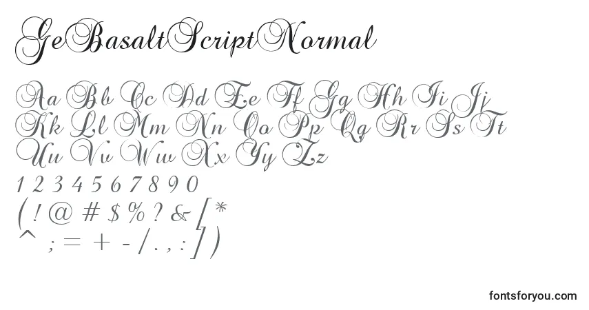 Czcionka GeBasaltScriptNormal – alfabet, cyfry, specjalne znaki