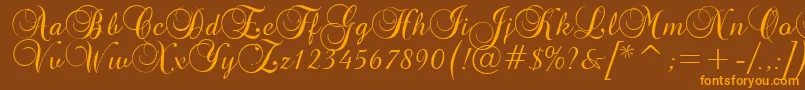GeBasaltScriptNormal-fontti – oranssit fontit ruskealla taustalla