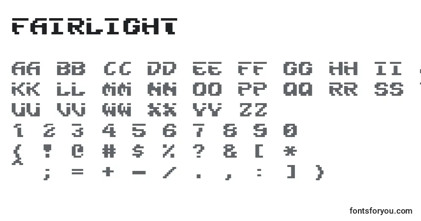 Czcionka Fairlight – alfabet, cyfry, specjalne znaki