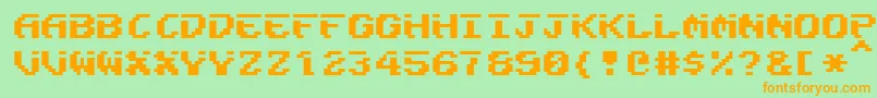 フォントFairlight – オレンジの文字が緑の背景にあります。