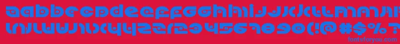 Kovacsspotexpand-Schriftart – Blaue Schriften auf rotem Hintergrund