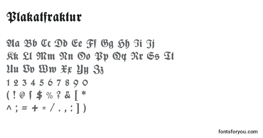 A fonte Plakatfraktur (96065) – alfabeto, números, caracteres especiais