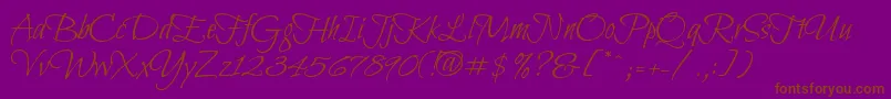 BilboSwashCaps-Schriftart – Braune Schriften auf violettem Hintergrund