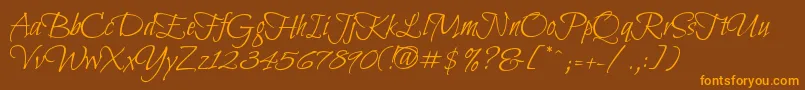 BilboSwashCaps-Schriftart – Orangefarbene Schriften auf braunem Hintergrund