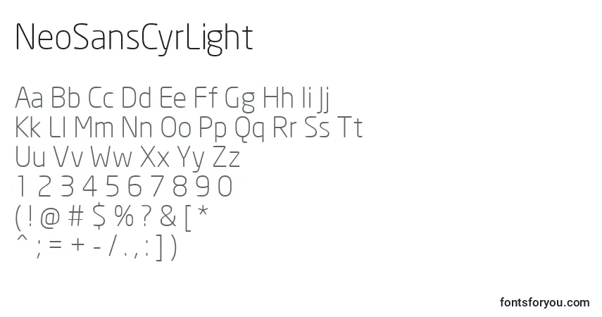 Schriftart NeoSansCyrLight – Alphabet, Zahlen, spezielle Symbole