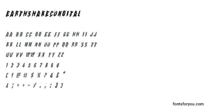 Schriftart Earthshakecondital – Alphabet, Zahlen, spezielle Symbole