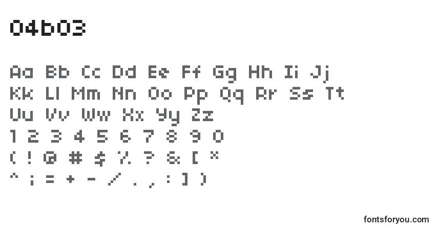 Czcionka 04b03 – alfabet, cyfry, specjalne znaki
