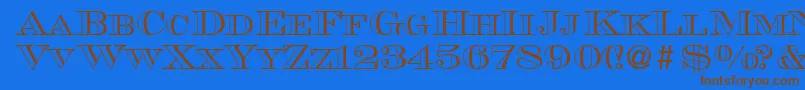 フォントMauriceoutlineRegular – 茶色の文字が青い背景にあります。