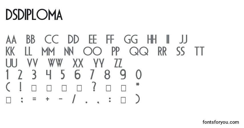A fonte DsDiploma – alfabeto, números, caracteres especiais