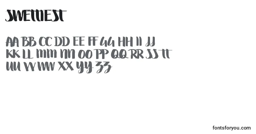 Czcionka Swettiest – alfabet, cyfry, specjalne znaki
