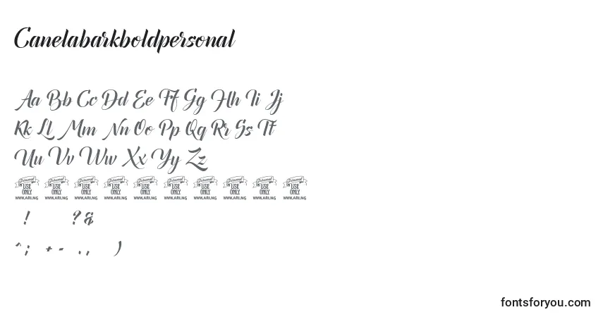 A fonte Canelabarkboldpersonal – alfabeto, números, caracteres especiais