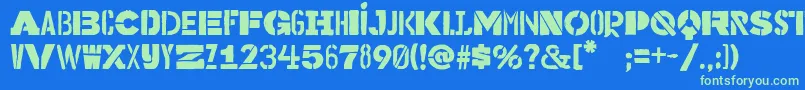 Bakuninstencil Font – Green Fonts on Blue Background