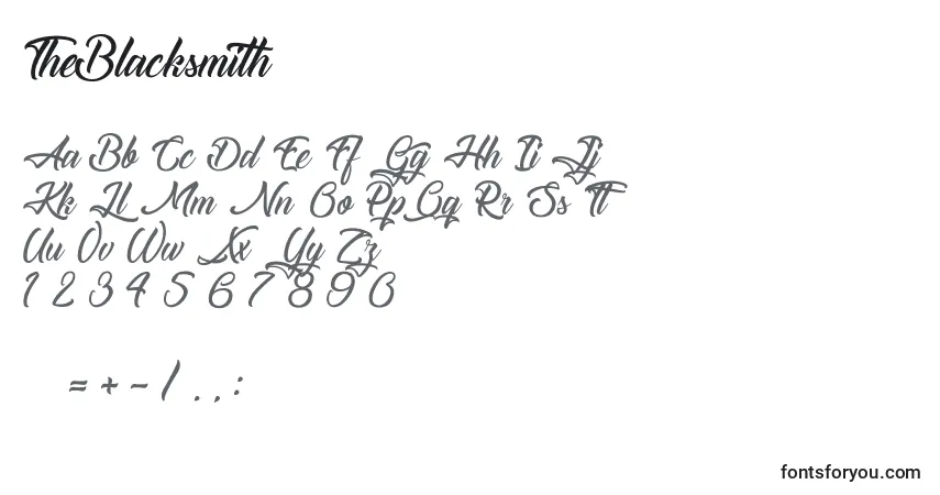 Schriftart TheBlacksmith – Alphabet, Zahlen, spezielle Symbole