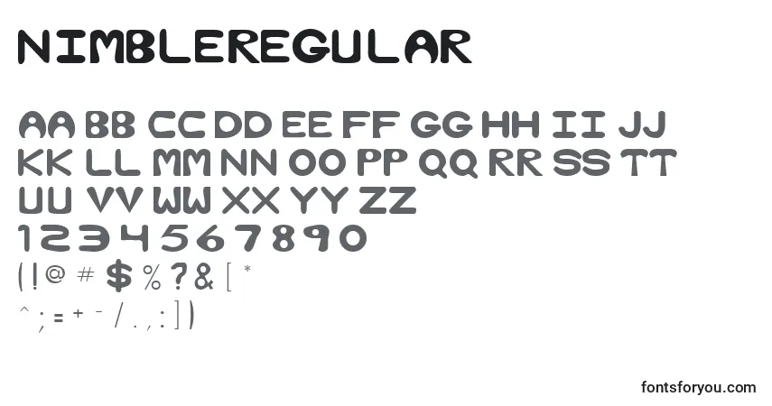 characters of nimbleregular font, letter of nimbleregular font, alphabet of  nimbleregular font