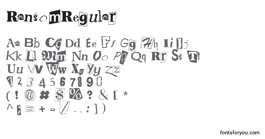 Czcionka RansomRegular – alfabet, cyfry, specjalne znaki
