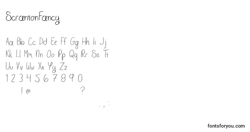 A fonte ScrantonFancy – alfabeto, números, caracteres especiais