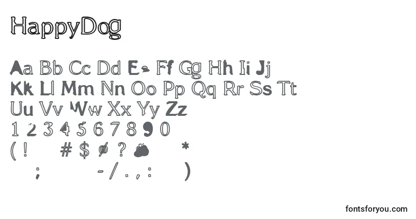 A fonte HappyDog – alfabeto, números, caracteres especiais