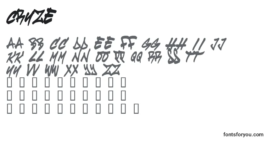 Шрифт Cruze – алфавит, цифры, специальные символы