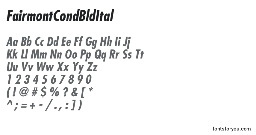 Czcionka FairmontCondBldItal – alfabet, cyfry, specjalne znaki
