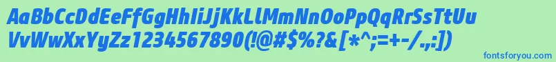フォントCoreSansM87CnHeavyItalic – 青い文字は緑の背景です。