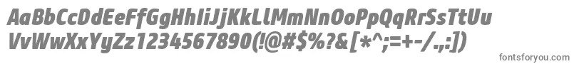 CoreSansM87CnHeavyItalic-fontti – harmaat kirjasimet valkoisella taustalla